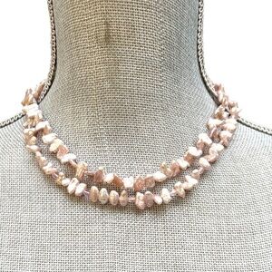 BIWI Stick Pearl Necklace Pink Double Strand or Single Long Strand 35” Long